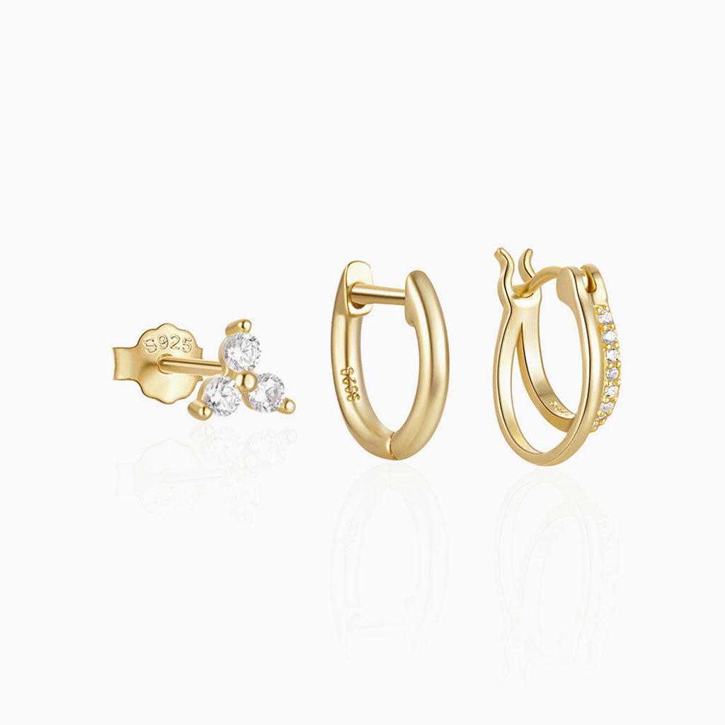 Refined 3 Piece Diamond Huggie Hoop Earring Bundles - Gold