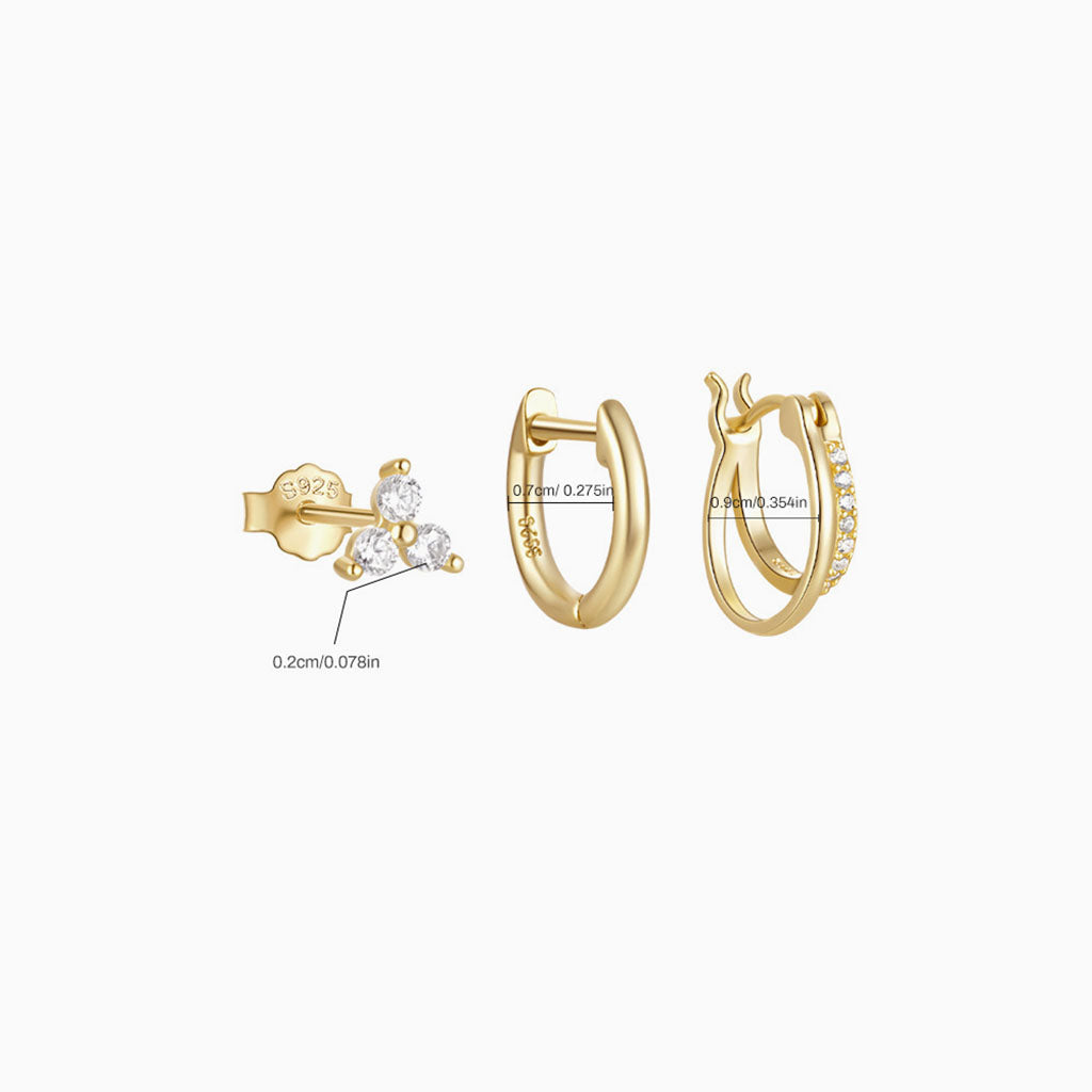 Refined 3 Piece Diamond Huggie Hoop Earring Bundles - Gold