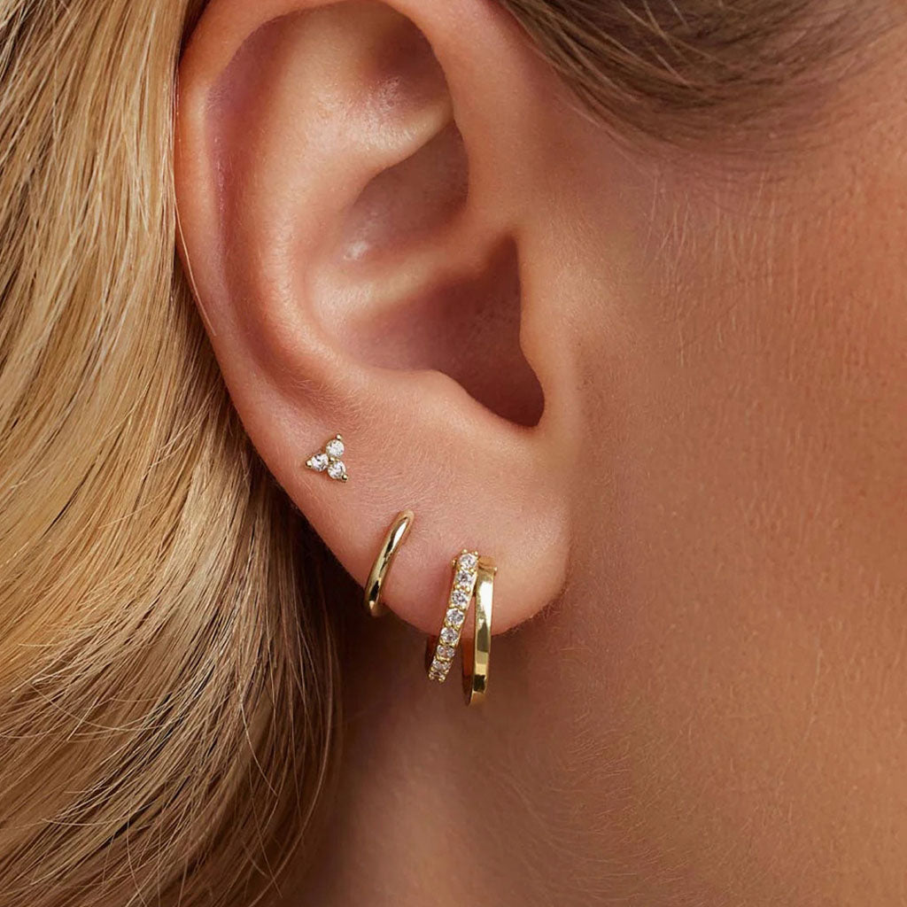 Refined 3 Piece Diamond Huggie Hoop Earring Bundles - Gold