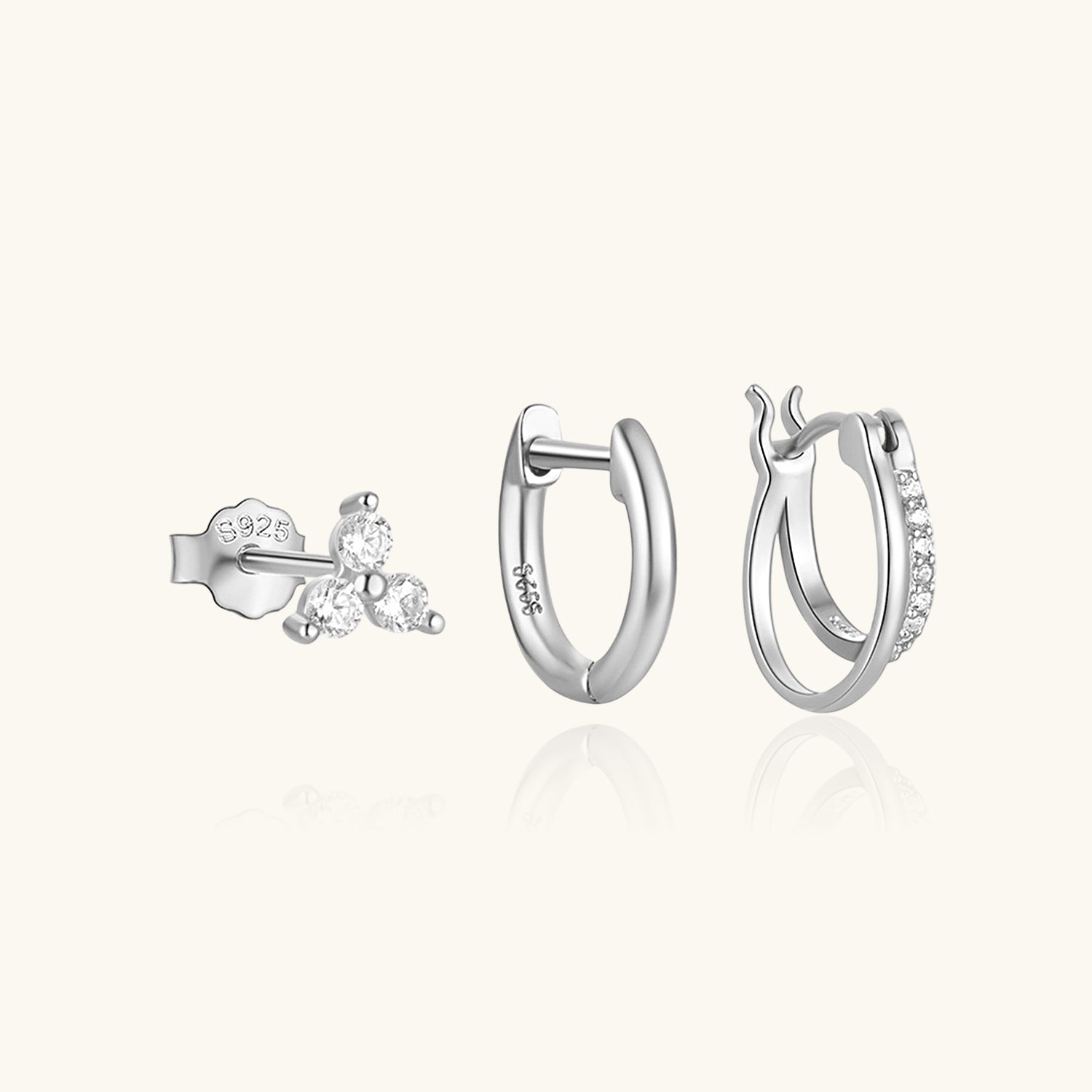 Refined 3 Piece Diamond Huggie Hoop Earring Bundles - Silver