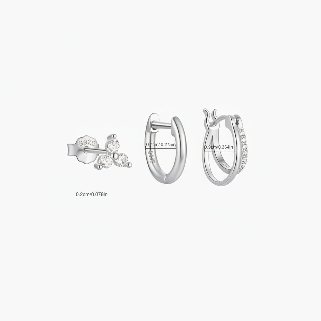 Refined 3 Piece Simulated Diamond Huggie Hoop Earring Bundles - Silver