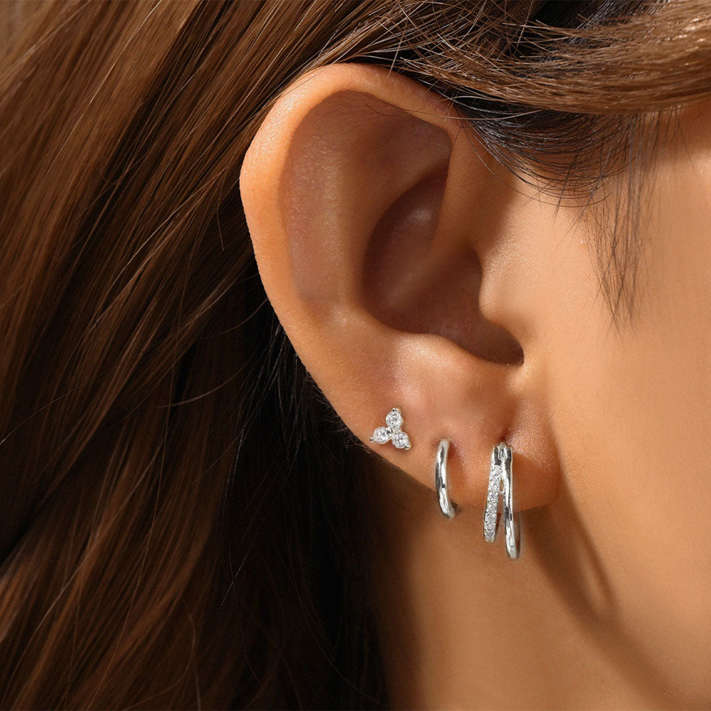 Refined 3 Piece Diamond Huggie Hoop Earring Bundles - Silver