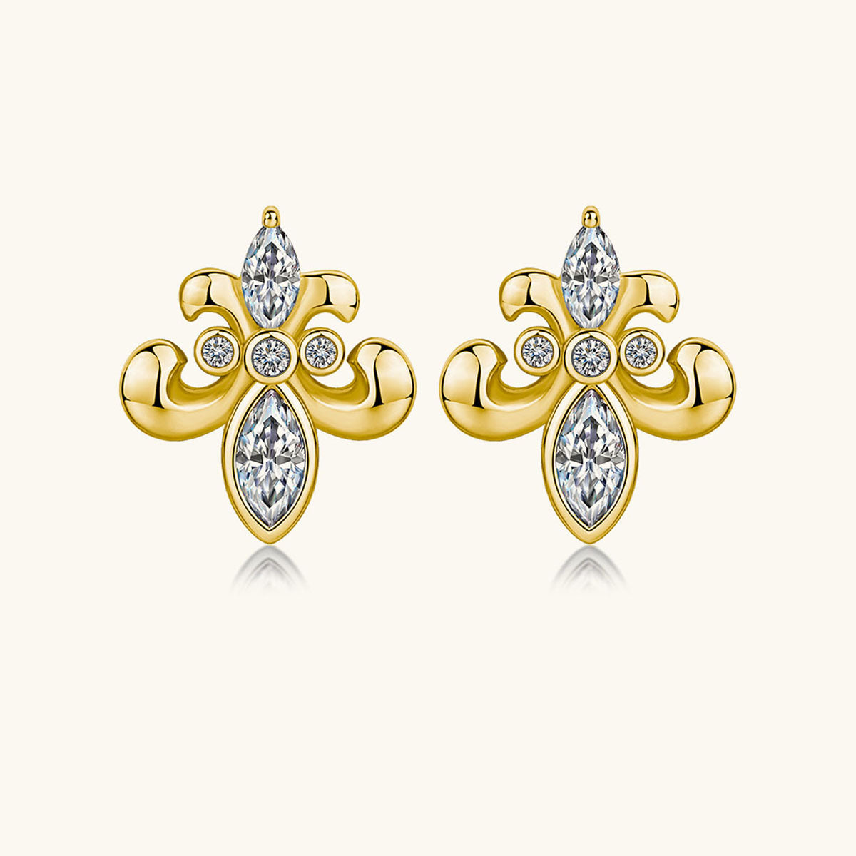 Regal Mixed Cut Flower Moissanite Stud Earrings - Gold
