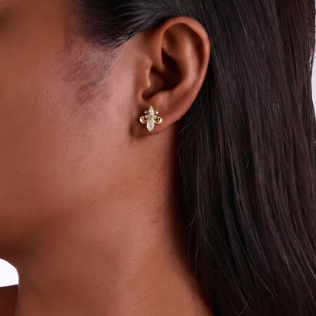 Regal Mixed Cut Flower Moissanite Stud Earrings - Gold
