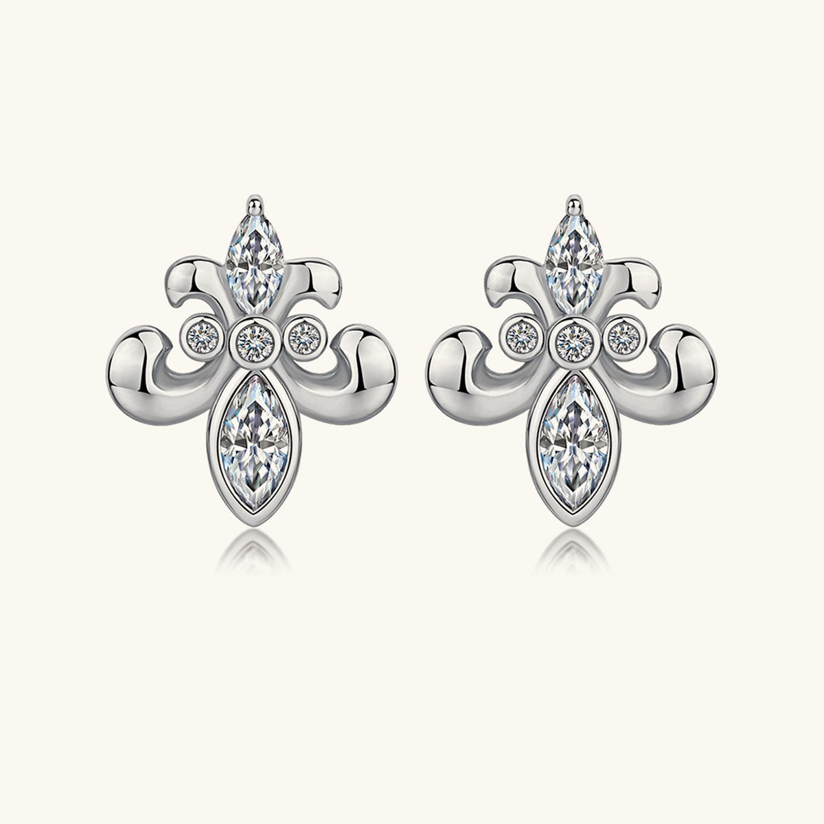 Regal Mixed Cut Flower Moissanite Stud Earrings - Silver