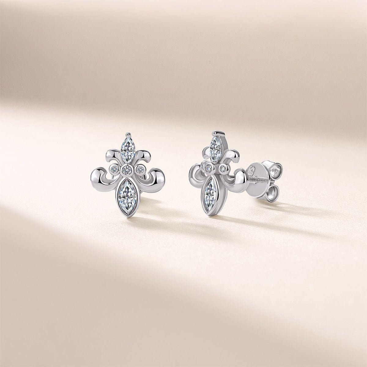 Regal Mixed Cut Flower Moissanite Stud Earrings - Silver