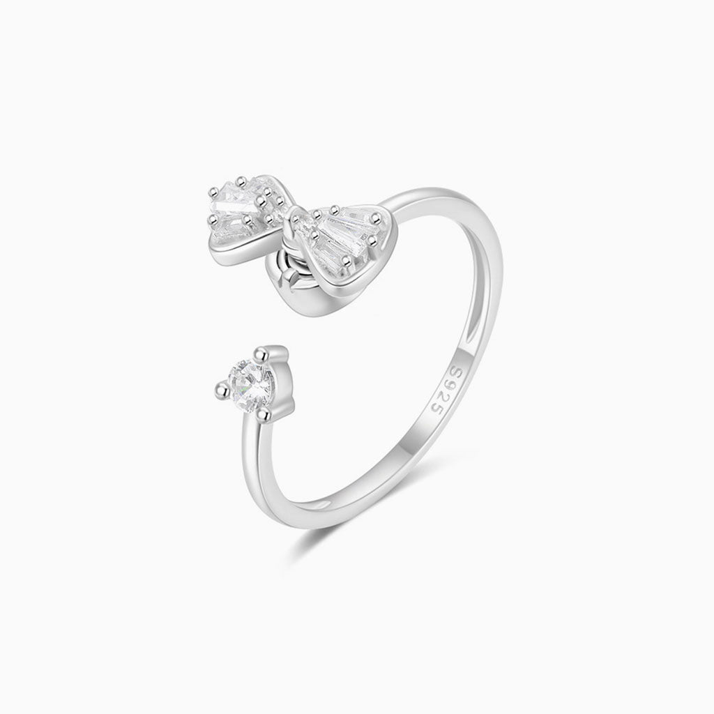 Rotatable Open Diamond Bow Ring - Silver