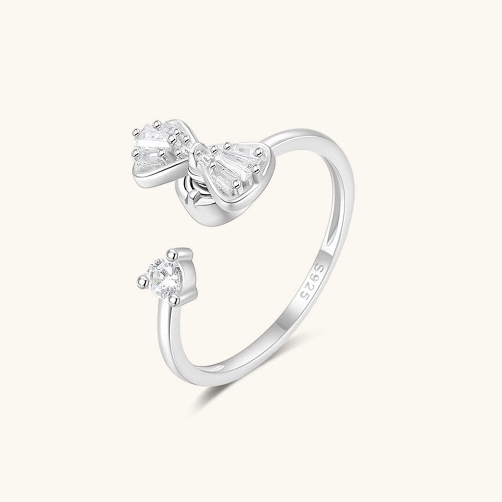 Rotatable Open Diamond Bow Ring - Silver