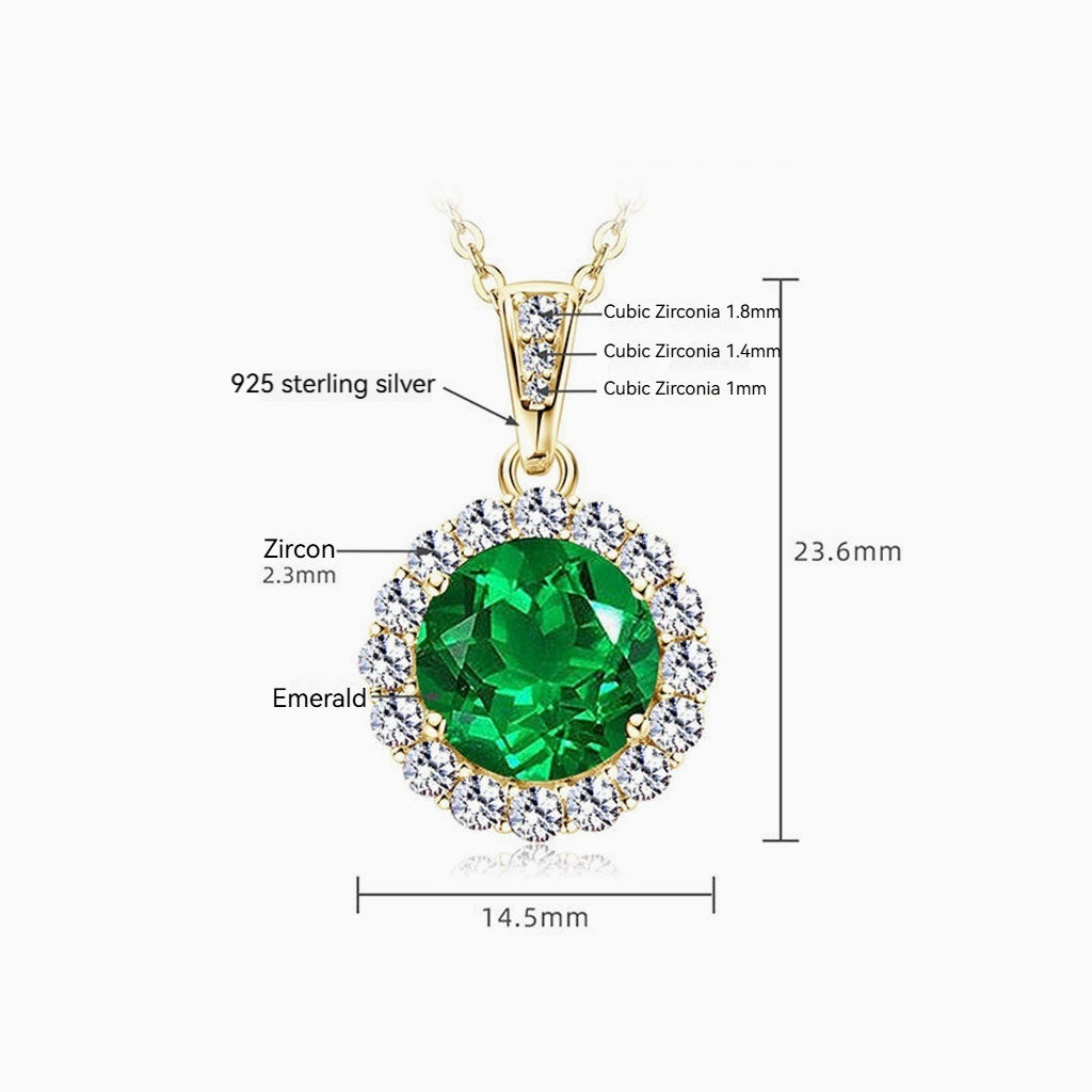 Round Emerald Diamond Halo Necklace - Gold