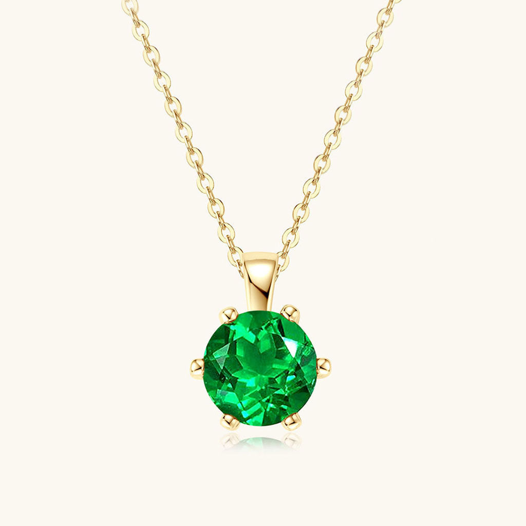 Round Emerald Solitaire Necklace - Gold
