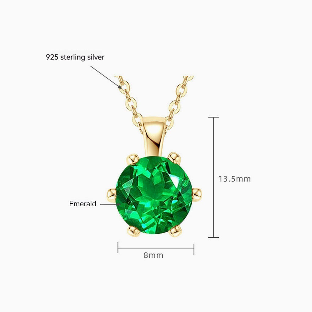 Round Emerald Solitaire Necklace - Gold