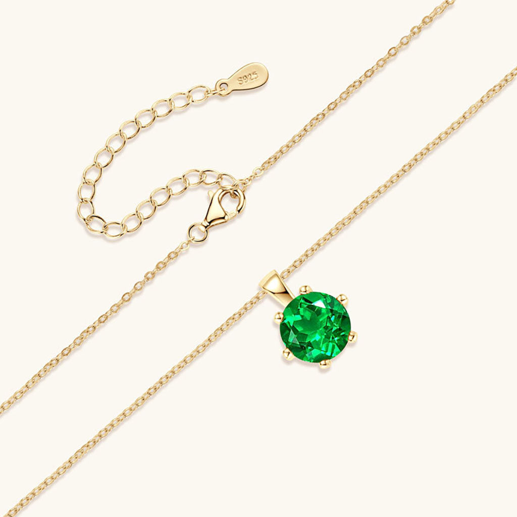 Round Emerald Solitaire Necklace - Gold