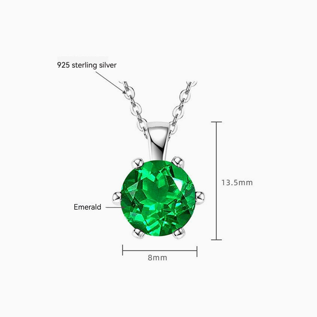 Round Emerald Solitaire Necklace - Silver