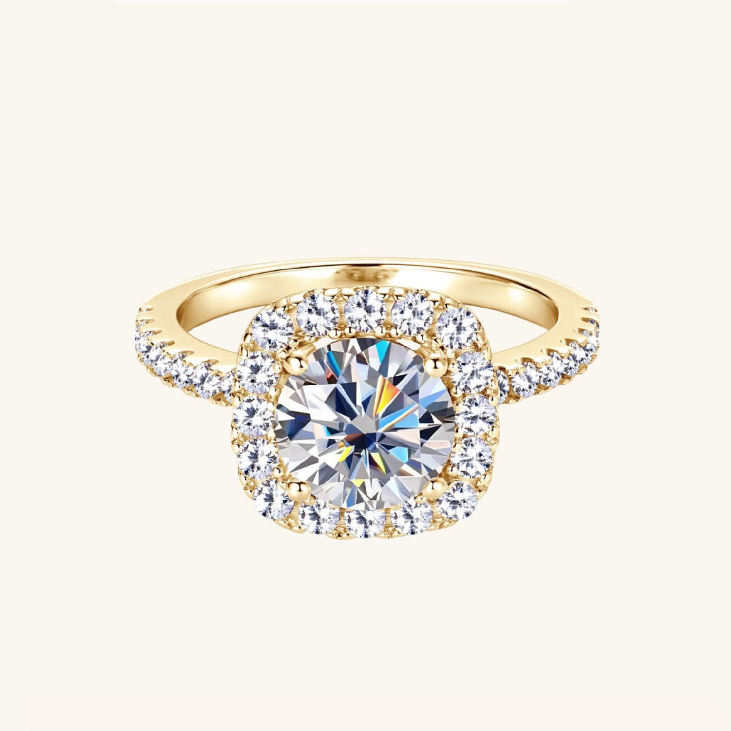 Round Moissanite Halo Ring - Gold