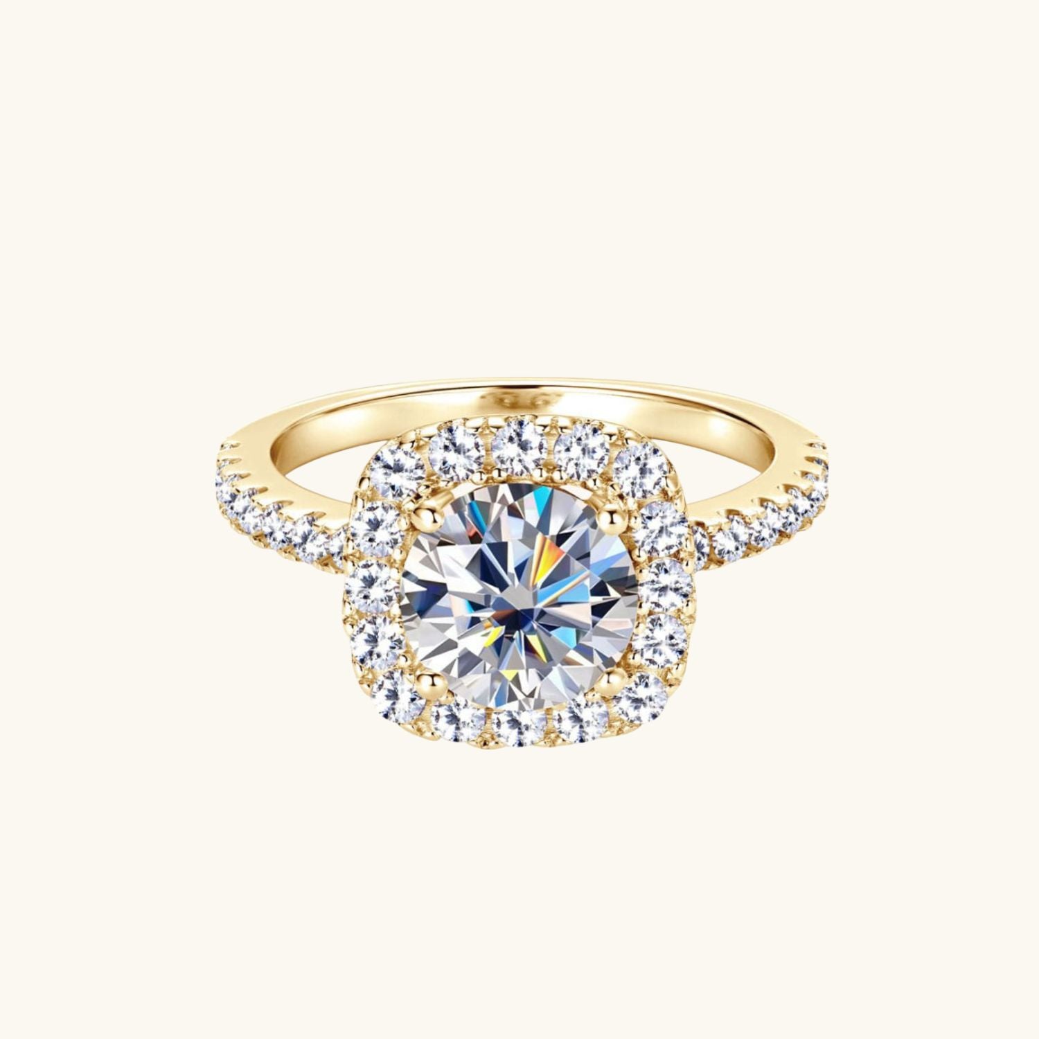 Round Moissanite Halo Ring - Gold