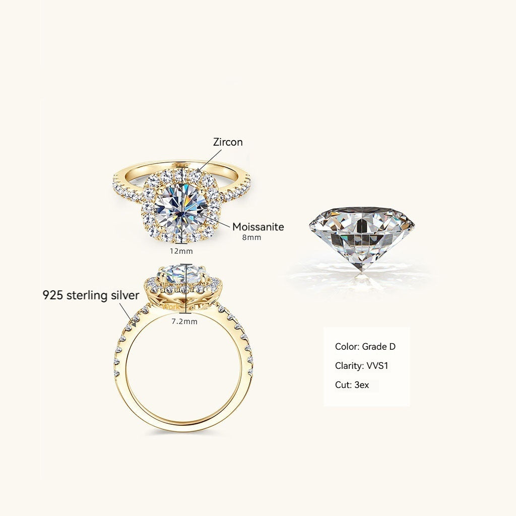 Round Moissanite Halo Ring - Gold