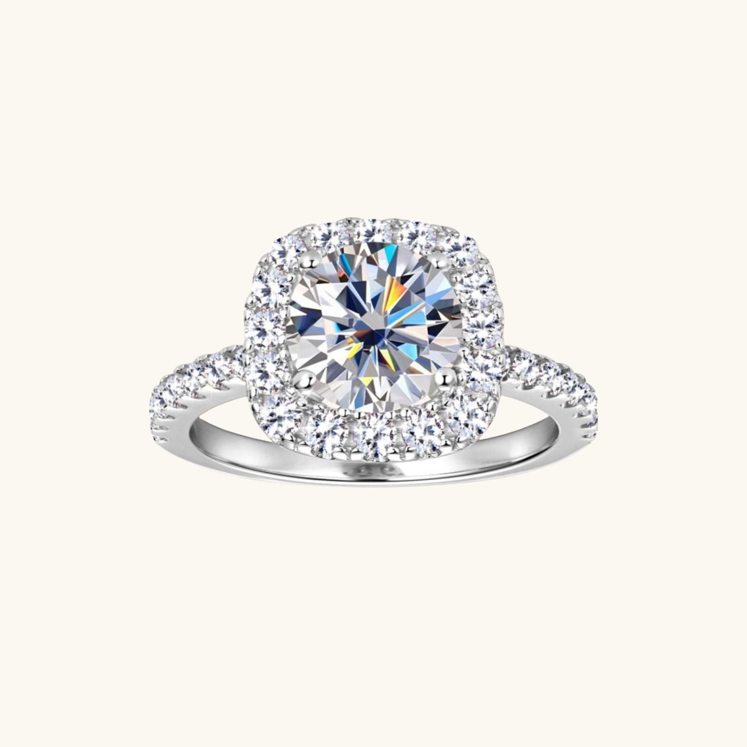Round Moissanite Halo Ring - Silver