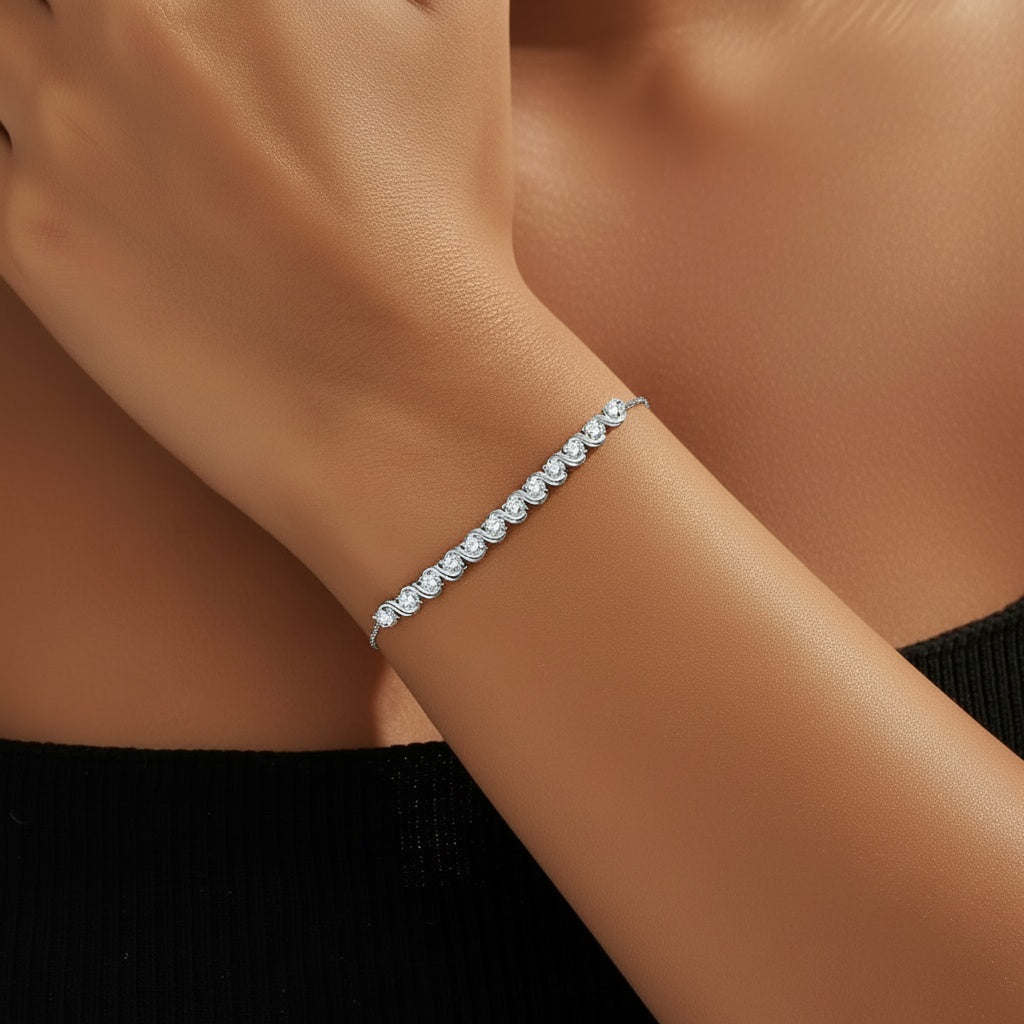 S Link Moissanite Bracelet - Silver