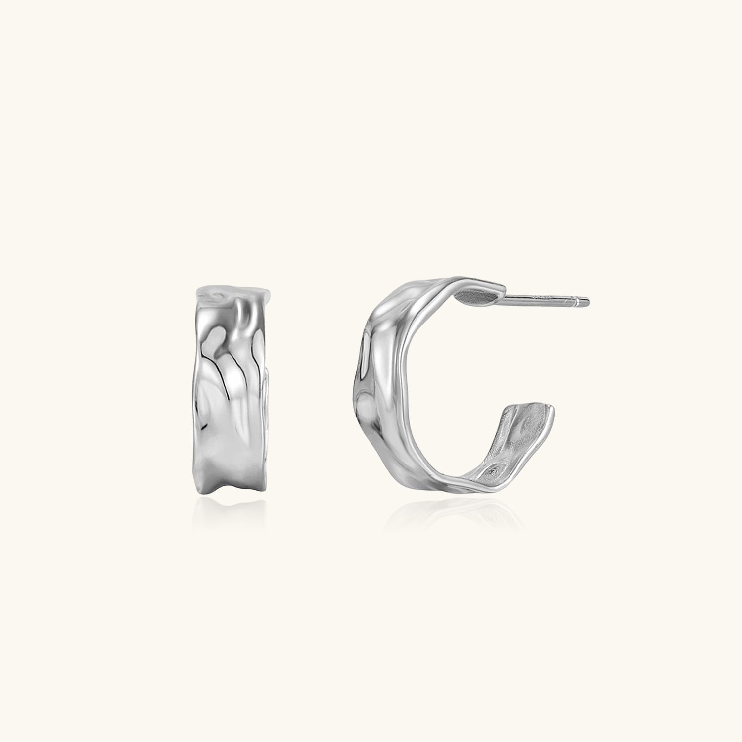 Sculpted C Hoop Earrings - Silver