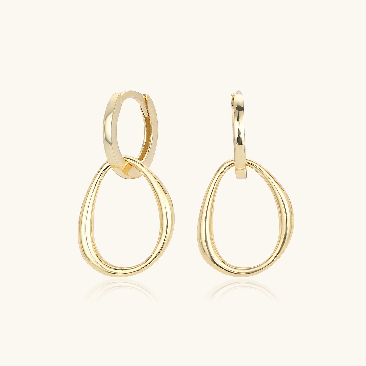 Sculptural Double Hoop Drop Earrings - Gold