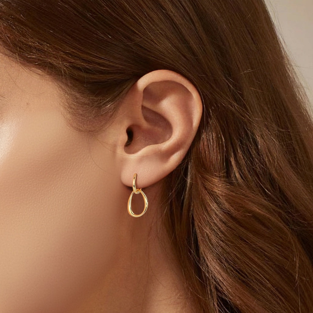 Sculptural Double Hoop Drop Earrings - Gold