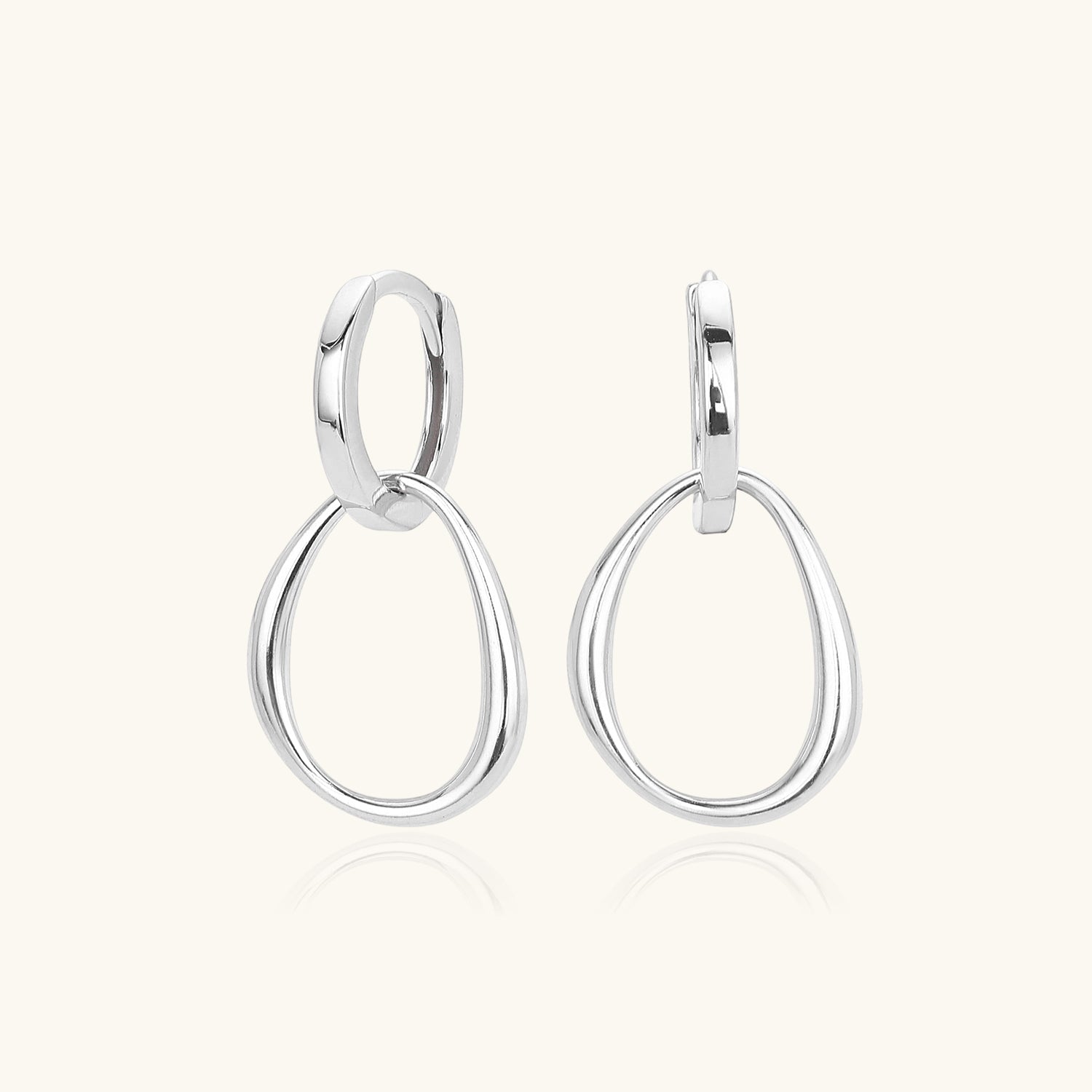 Sculptural Double Hoop Drop Earrings - Silver