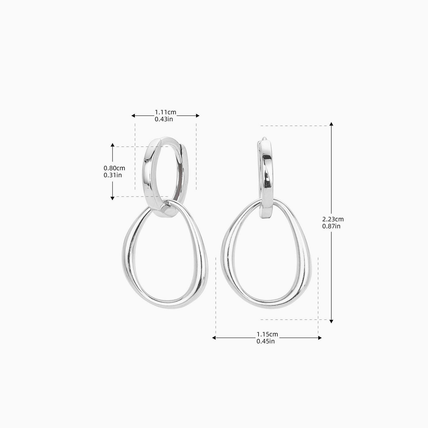 Sculptural Double Hoop Drop Earrings - Silver