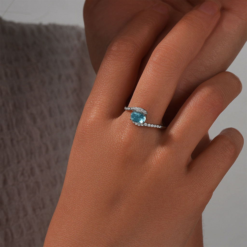 Serene Side Stone Oval Diamond Ring - Silver