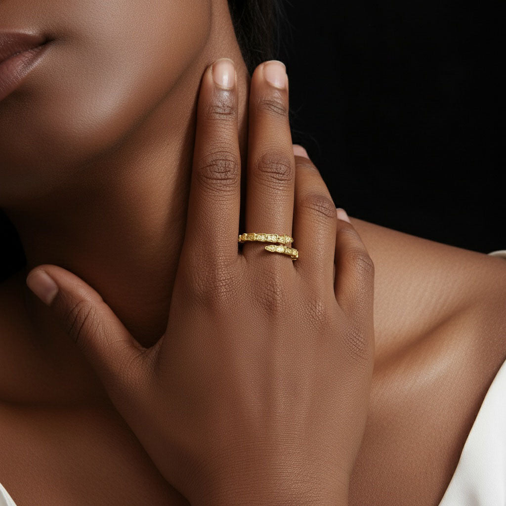 Serpent Moissanite Bypass Ring - Gold