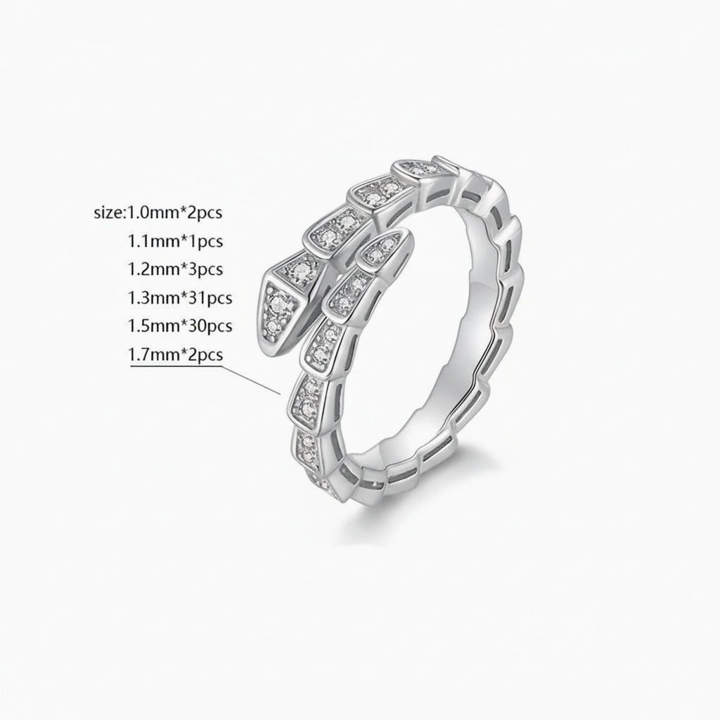 Serpent Moissanite Bypass Ring - Silver