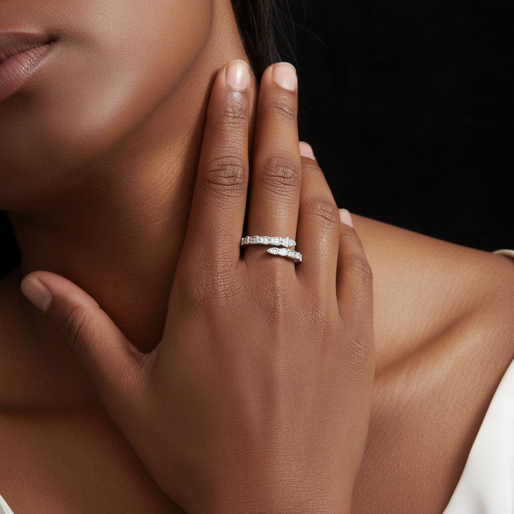 Serpent Moissanite Bypass Ring - Silver
