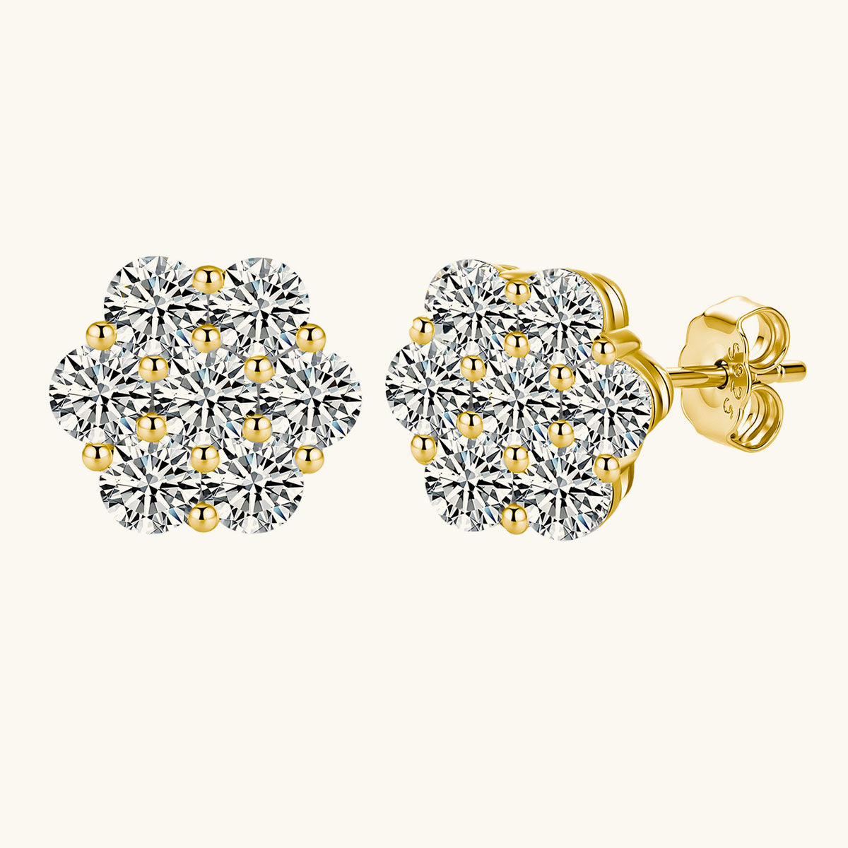 Seven Stone Floral Cluster Moissanite Stud Earrings - Gold