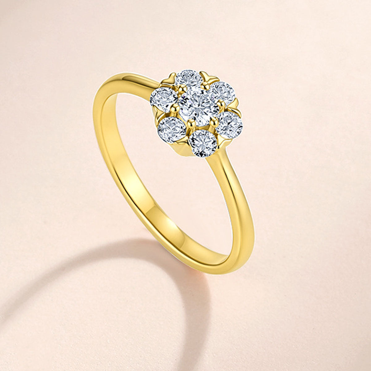 Seven Stone Moissanite Floral Cluster Ring - Gold