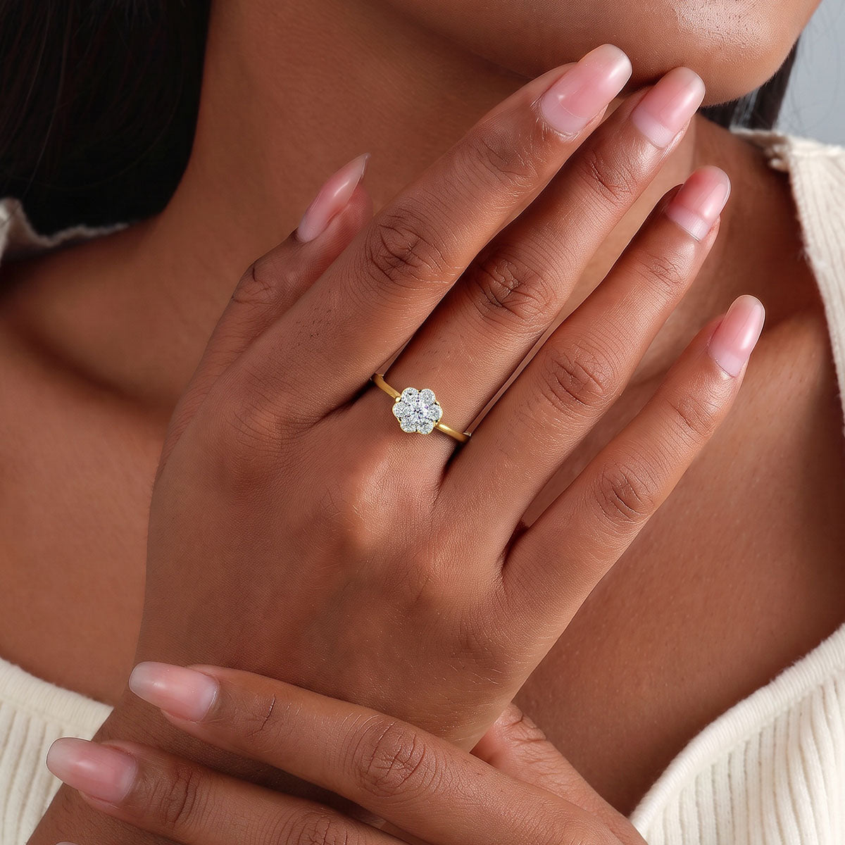Seven Stone Moissanite Floral Cluster Ring - Gold