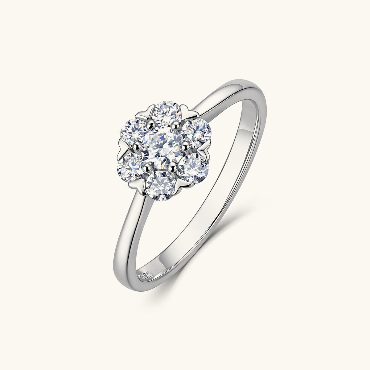 Seven Stone Moissanite Floral Cluster Ring - Silver