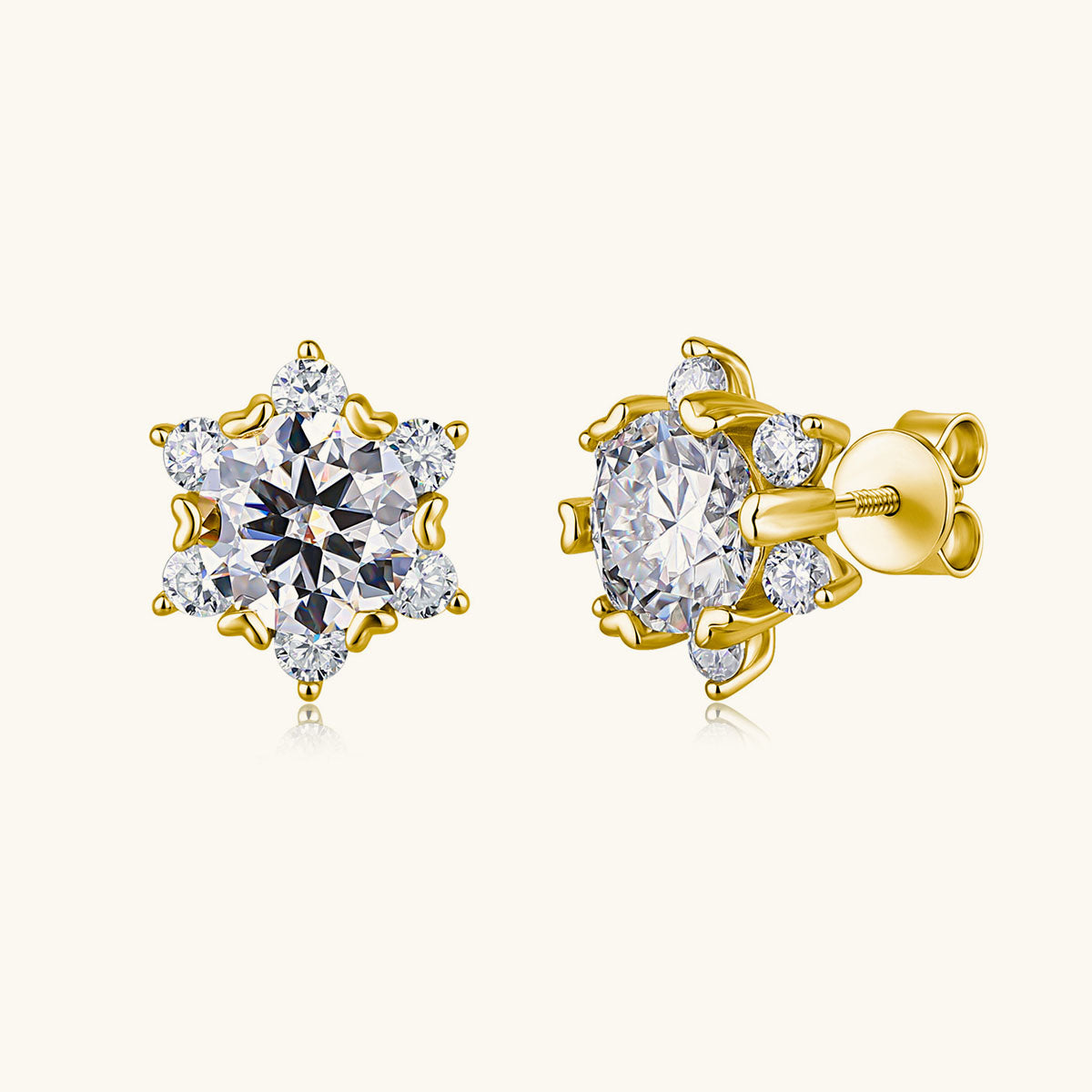 Seven Stone Moissanite Floral Stud Earrings - Gold