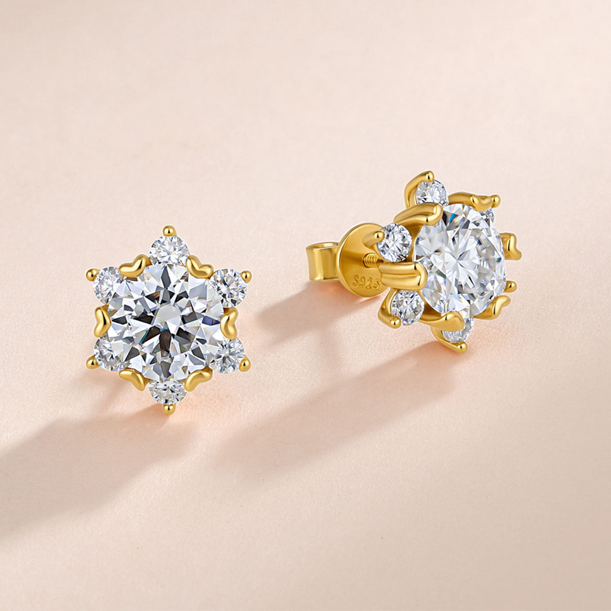 Seven Stone Moissanite Floral Stud Earrings - Gold
