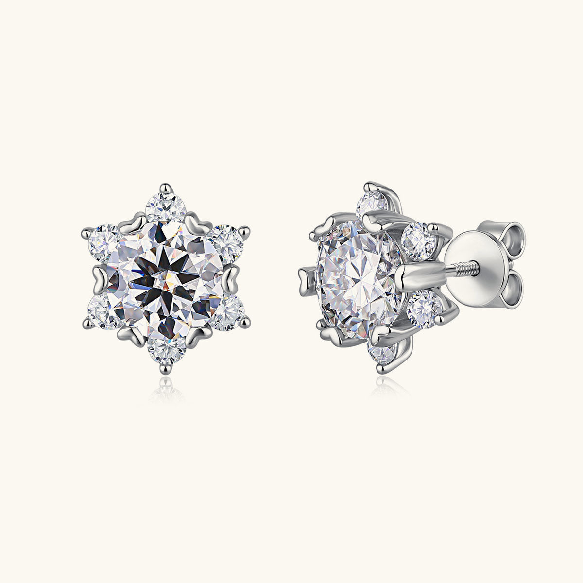 Seven Stone Moissanite Floral Stud Earrings - Silver