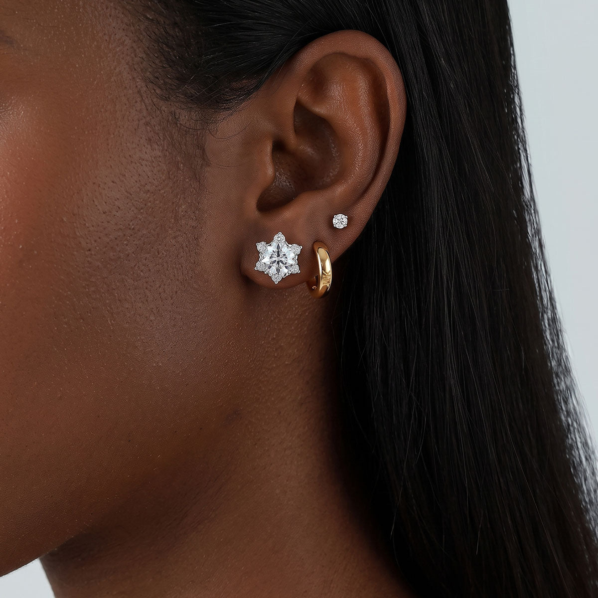 Seven Stone Moissanite Floral Stud Earrings - Silver