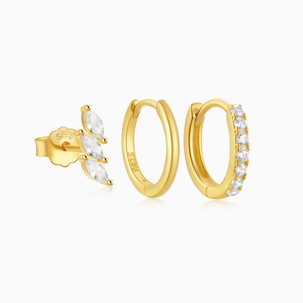 Shimmer 3 Piece Diamond Huggie Hoop Earring Bundles - Gold