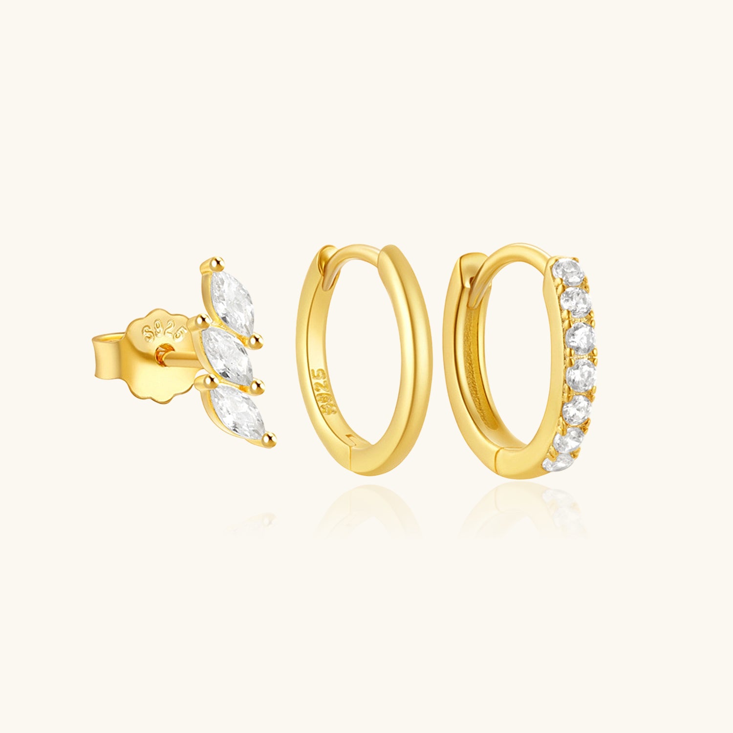 Shimmer 3 Piece Diamond Huggie Hoop Earring Bundles - Gold