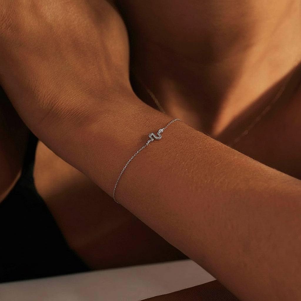 Shimmer Diamond Snake Bracelet - Silver