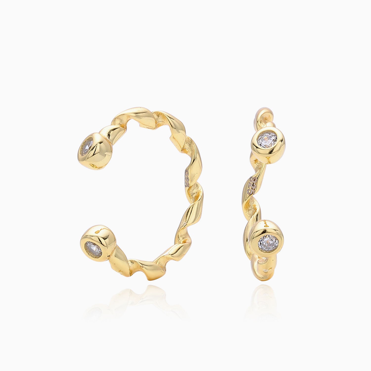 Shimmer Diamond Twisted Ear Cuff Earrings - Gold