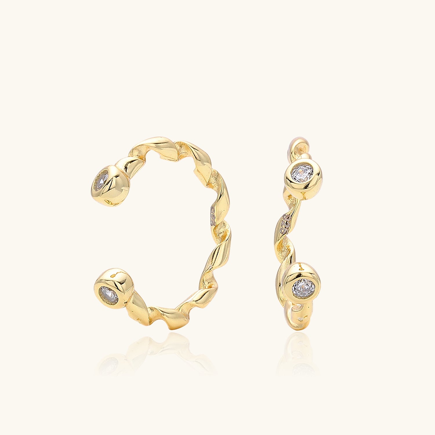 Shimmer Diamond Twisted Ear Cuff Earrings - Gold