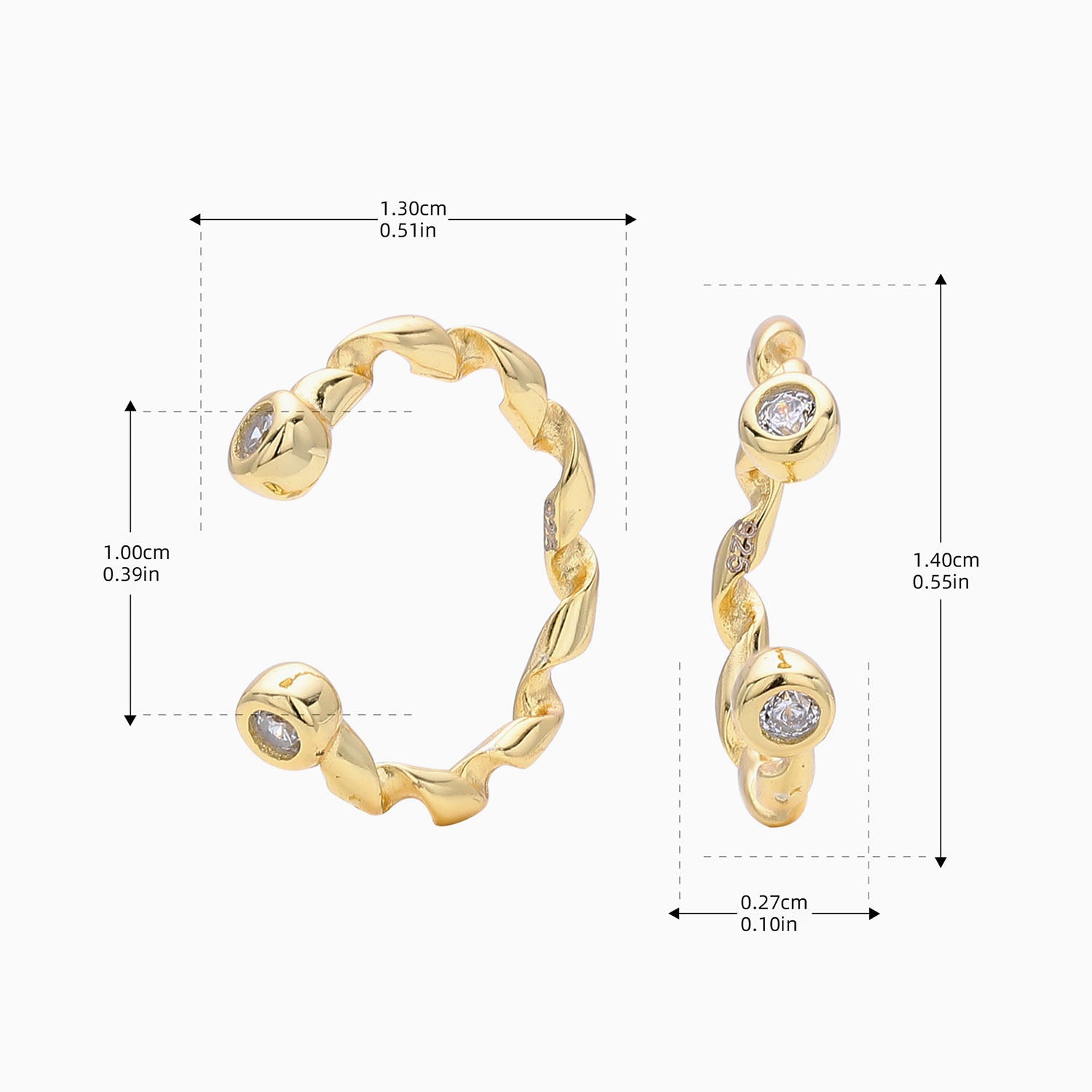 Shimmer Diamond Twisted Ear Cuff Earrings - Gold