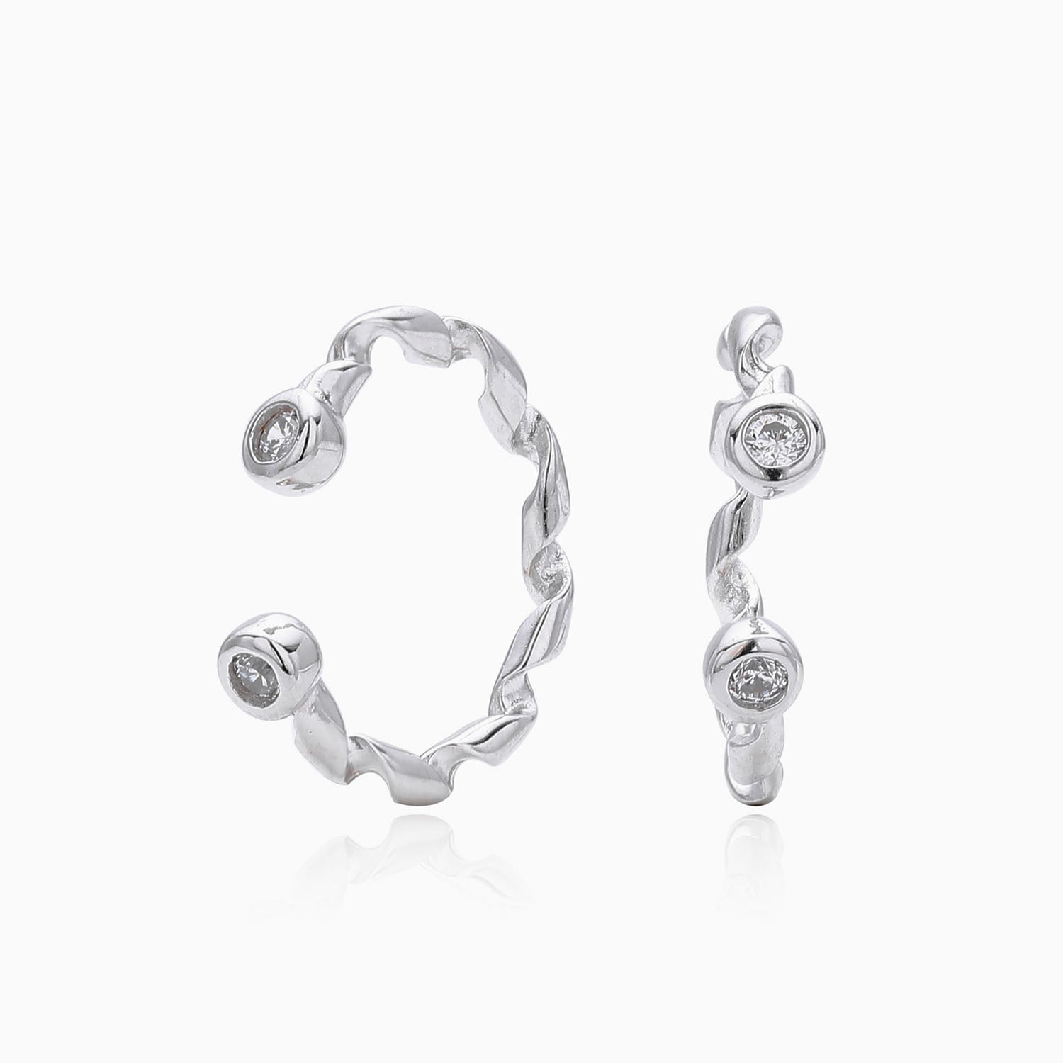 Shimmer Diamond Twisted Ear Cuff Earrings - Silver