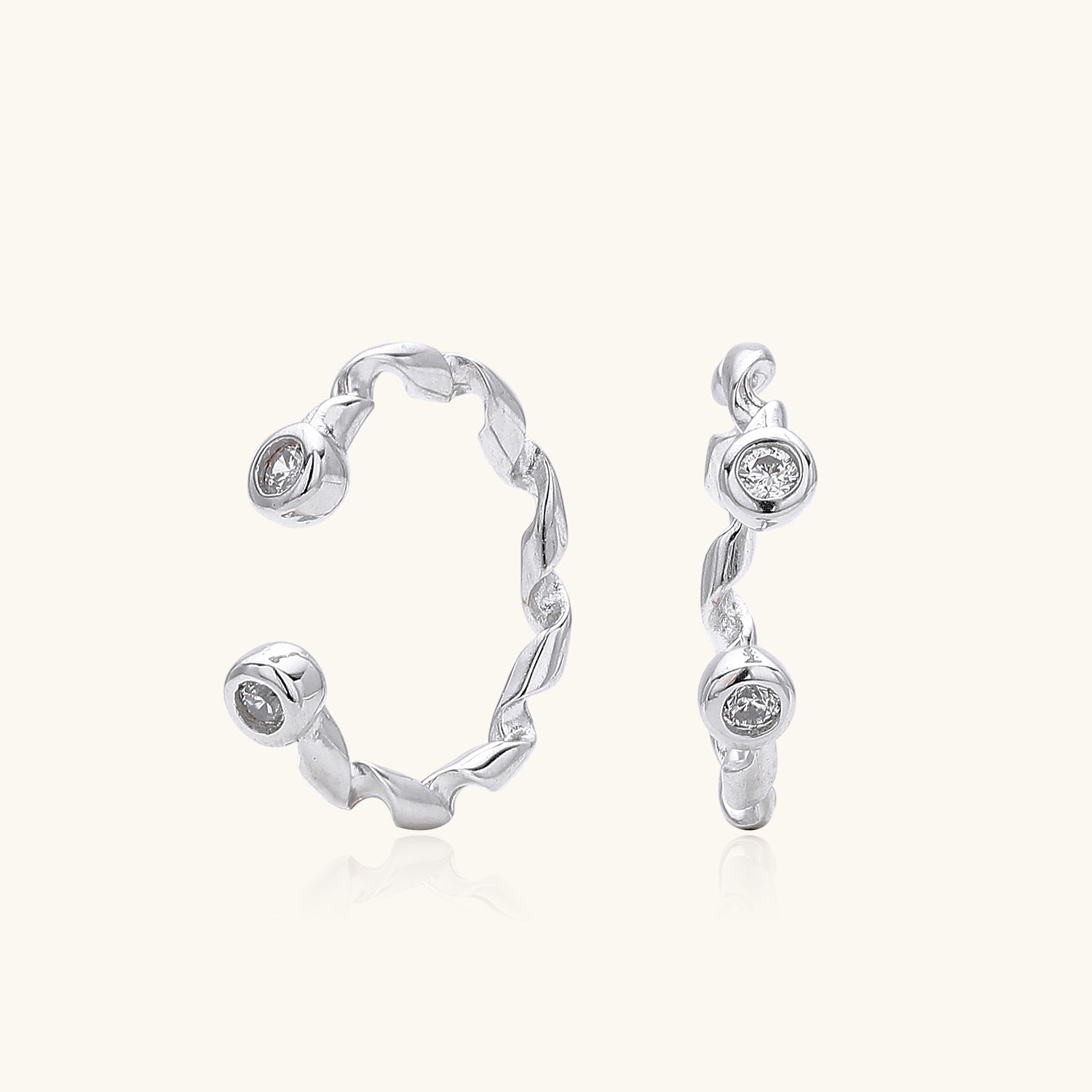 Shimmer Diamond Twisted Ear Cuff Earrings - Silver