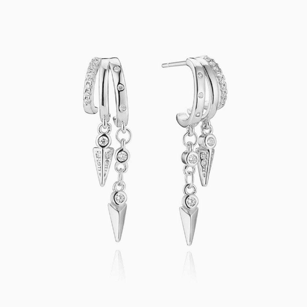 Shining Anchor Charm Illusion Earrings - Silver