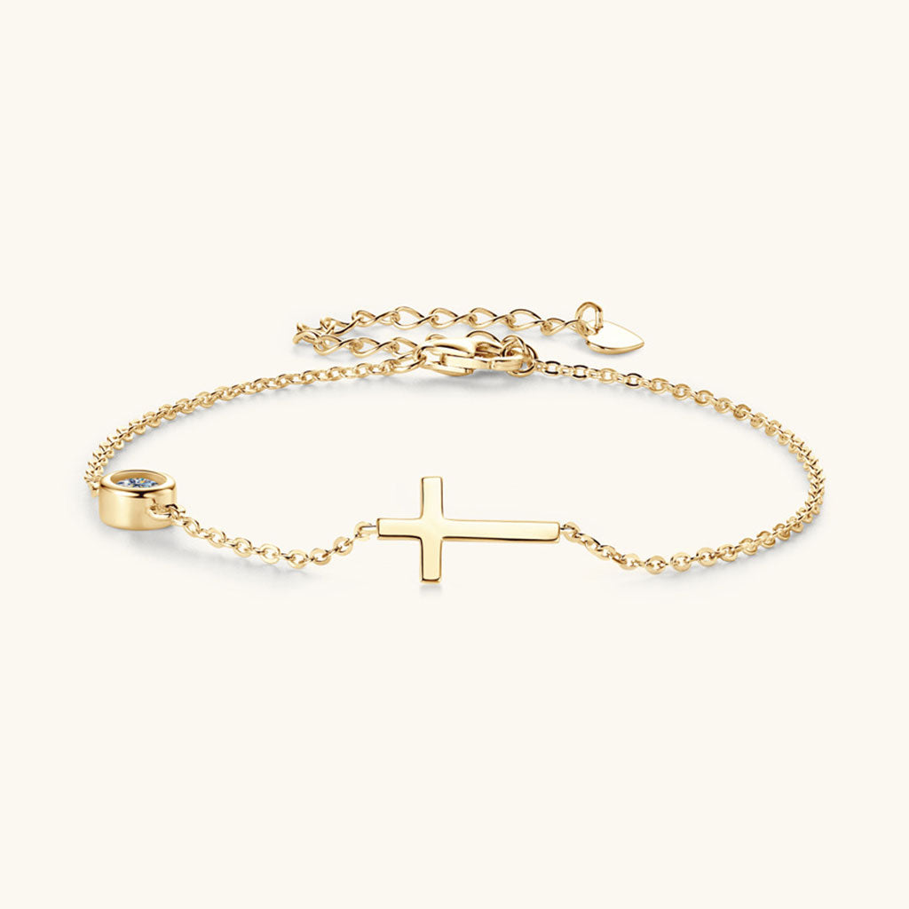 Sideways Cross Moissanite Bracelet - Gold
