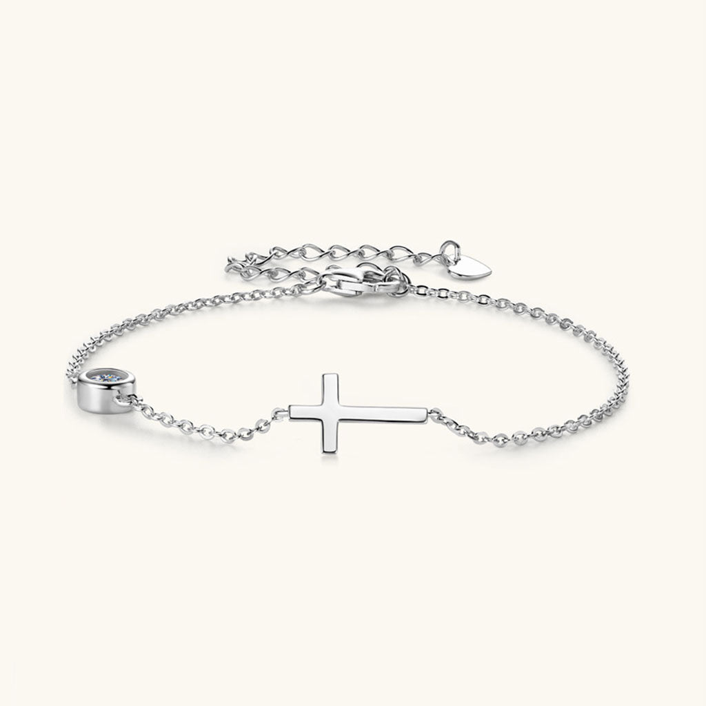 Sideways Cross Moissanite Bracelet - Silver